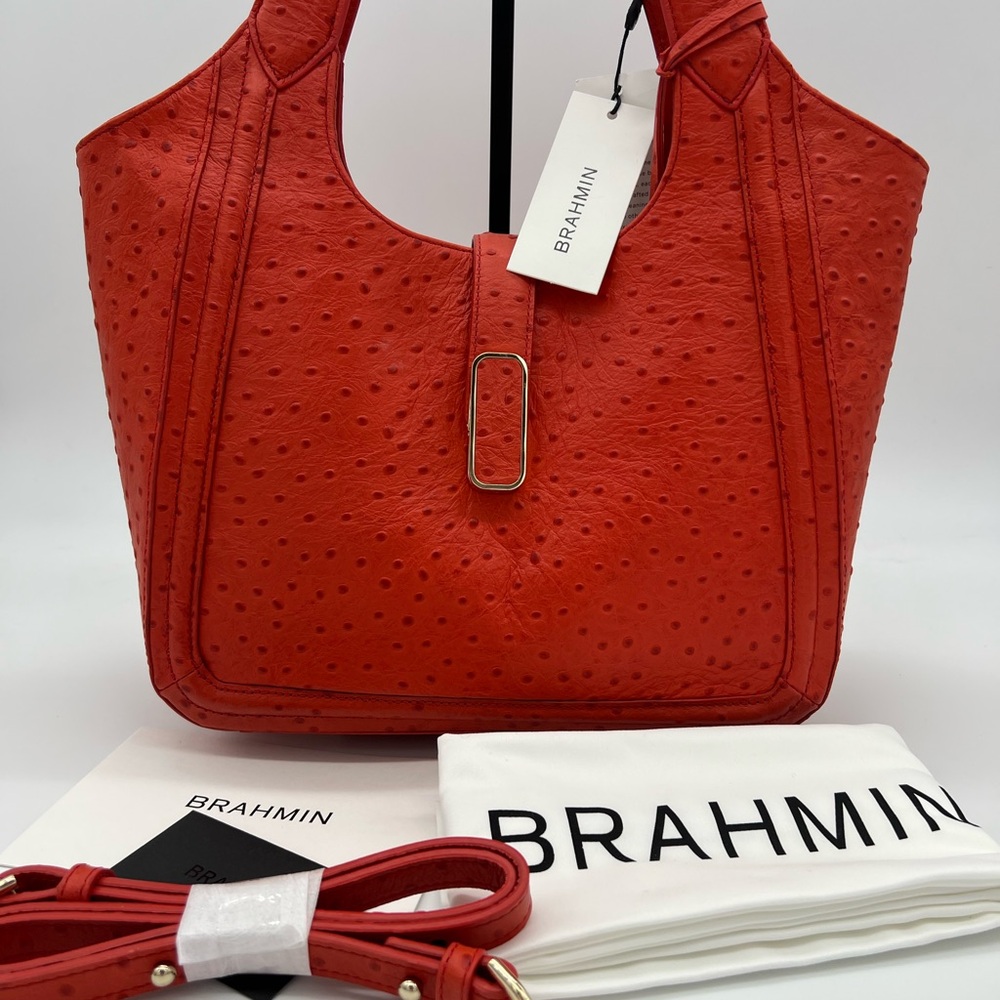Brahmin Orange Ostrich-Embossed Shoulder Bag